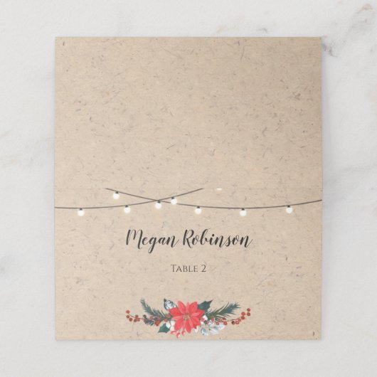 Kerstfeestelijke winterbruiloft plaatskaartje (Buitenkant ongevouwen)