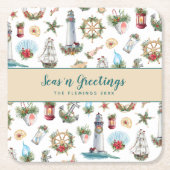 kerstfeestelijke Zeeen op maat Kartonnen Onderzetters (Voorkant)