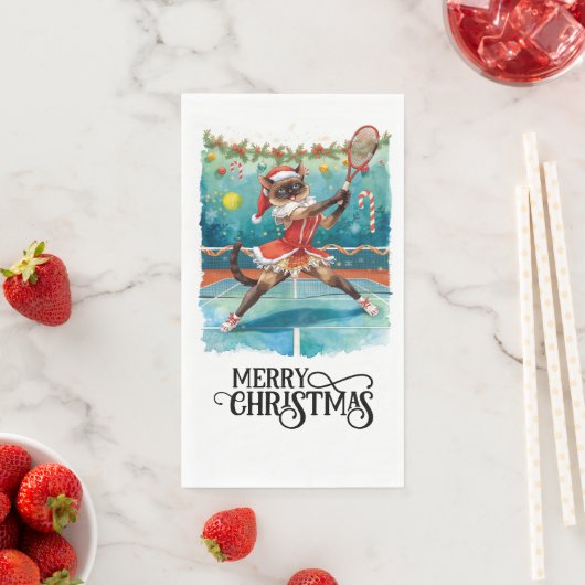 Kerstfeestennisfeest met katten spelers  servet (Insitu)