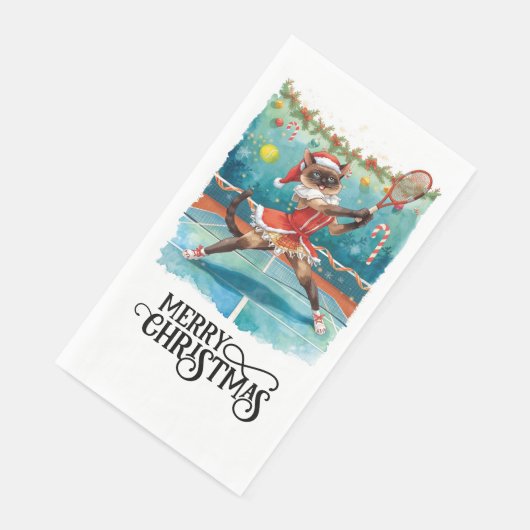 Kerstfeestennisfeest met katten spelers  servet (Hoek)