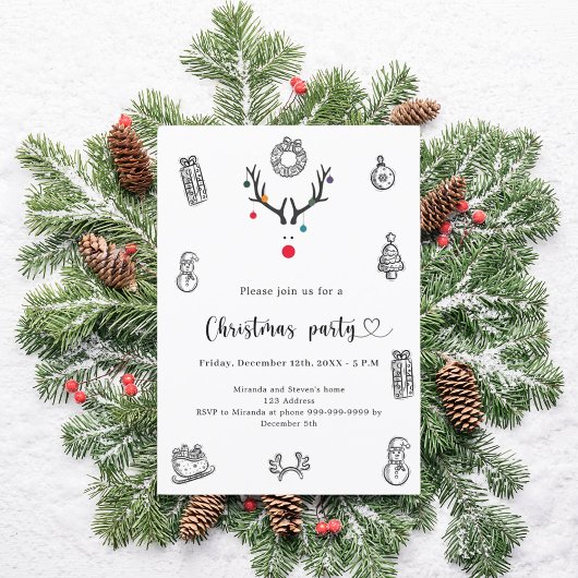 Kerstfeestfeest moderne grappige rendierdoodles kaart