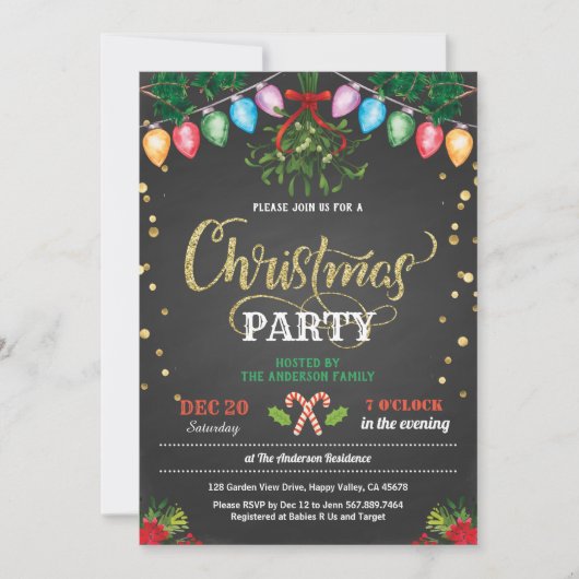 kerstfeestfeestfeest chalkboard mistletoe kaart (Voorkant)
