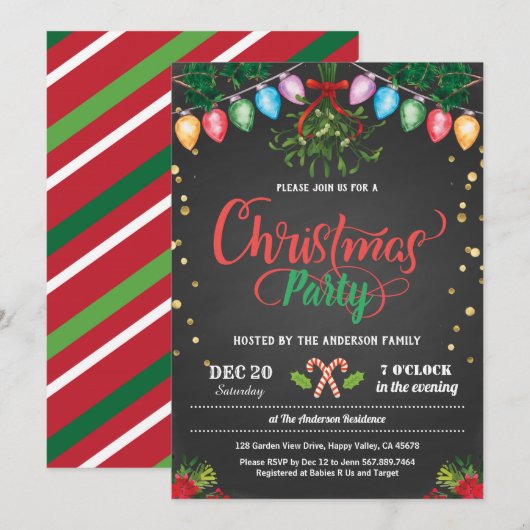 kerstfeestfeestfeest chalkboard mistletoe kaart (Voorkant / Achterkant)