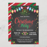 kerstfeestfeestfeest chalkboard mistletoe kaart<br><div class="desc">[Alle tekst kan worden bewerkt,  behalve "kerstmis"]Profiteer nu van dit stijlvolle design!
Occasie: Kerstmis,  feestdagThema: modern,  chic,  vrolijk,  leukKleuren: rood,  wit,  groen,  feestelijk,  festief,  faux Gold Grafiek: kerkbordachtergrond,  kerstsnoer,  kleurrijk kersttaarlicht,  mistletoe,  kerstbloem,  faux gouden confetti</div>