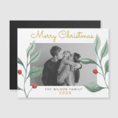 Kerstfeestfoto Waterverf Greenery & Berry Family (Voorkant / Achterkant)