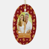 Kerstfeestfoto's met rood gebak keramisch ornament (Rechts)