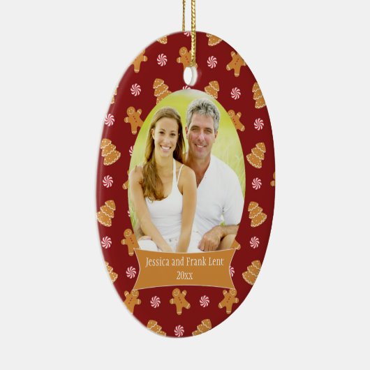 Kerstfeestfoto's met rood gebak keramisch ornament (Rechts)