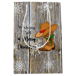 Kerstfeestjes Cowboy Boots en Pet Snowflakes Medium Cadeauzakje