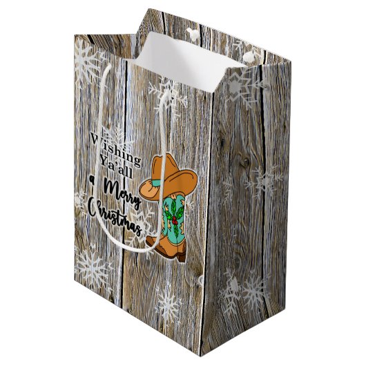 Kerstfeestjes Cowboy Boots en Pet Snowflakes Medium Cadeauzakje (Voorkant Gekanteld)