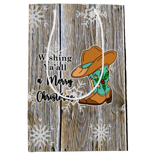 Kerstfeestjes Cowboy Boots en Pet Snowflakes Medium Cadeauzakje (Voorkant)
