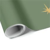 Kerstfeestjes Gold Foil Star in Fir Tree Green Cadeaupapier (Rol Hoek)