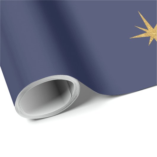 Kerstfeestjes Gold Foil Star in Midnight Blue Cadeaupapier (Rol Hoek)