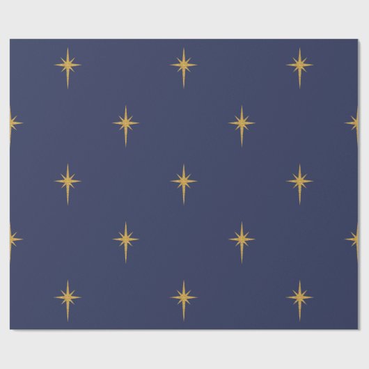 Kerstfeestjes Gold Foil Star in Midnight Blue Cadeaupapier (Vlak)