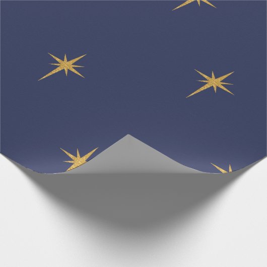Kerstfeestjes Gold Foil Star in Midnight Blue Cadeaupapier (Hoek)