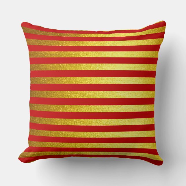 Kerstfeestjes Gold Red Striped Sierkussen (Voorkant)