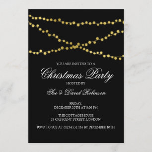 Kerstfeestjes gouden gloed zwart kaart