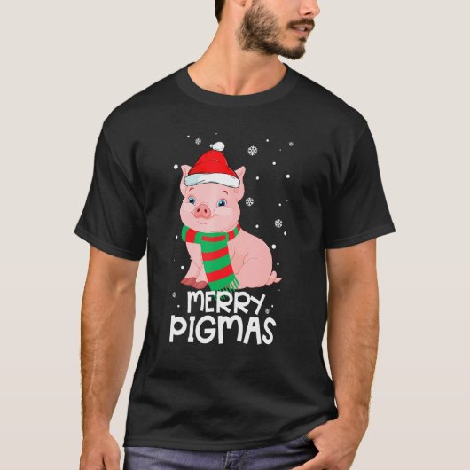 kerstfeestjes grappige kerstmis pajama voor varken t-shirt (Voorkant)