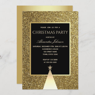 Kerstfeestjes Luxury Black en Gold Glitter Kaart