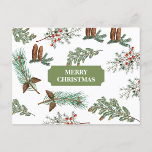 kerstfeestjes met een pine kerst feestdagenkaart