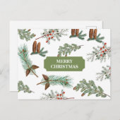 kerstfeestjes met een pine kerst feestdagenkaart (Voorkant / Achterkant)