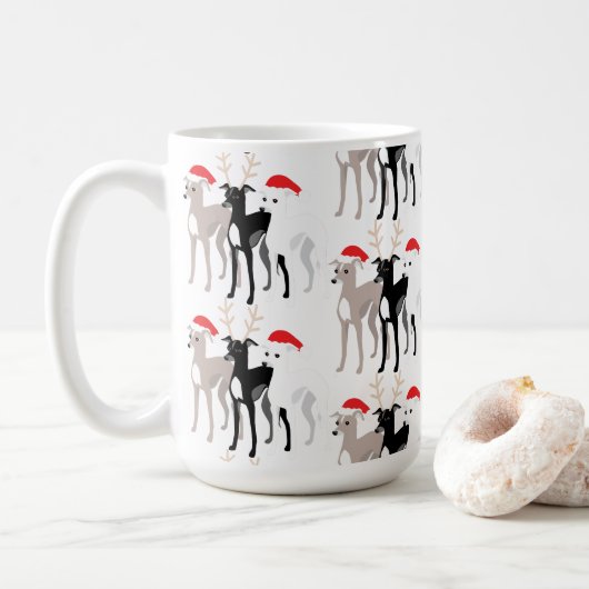 kerstfeestjes met Italiaanse grijze windhonden of  Koffiemok (Met donut)