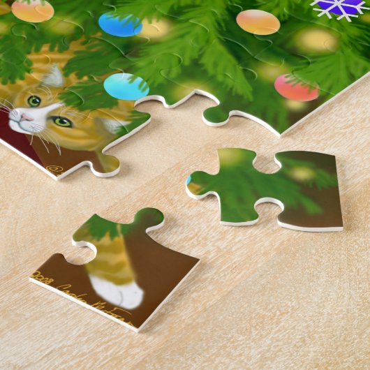 Kerstfeestjes met kerstcadeautjes legpuzzel (Zijkant)