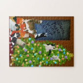 Kerstfeestjes met kerstcadeautjes legpuzzel (Horizontaal)