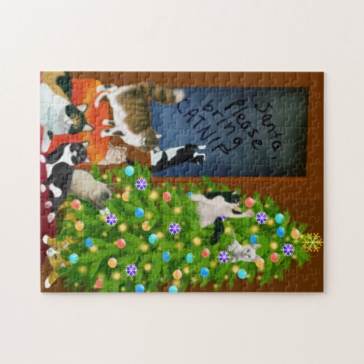 Kerstfeestjes met kerstcadeautjes legpuzzel (Horizontaal)