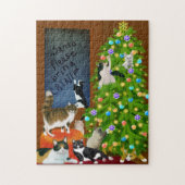 Kerstfeestjes met kerstcadeautjes legpuzzel (Verticaal)