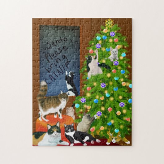 Kerstfeestjes met kerstcadeautjes legpuzzel (Verticaal)