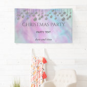 Kerstfeestjes met mousserende regenboogholografisc spandoek (Insitu)