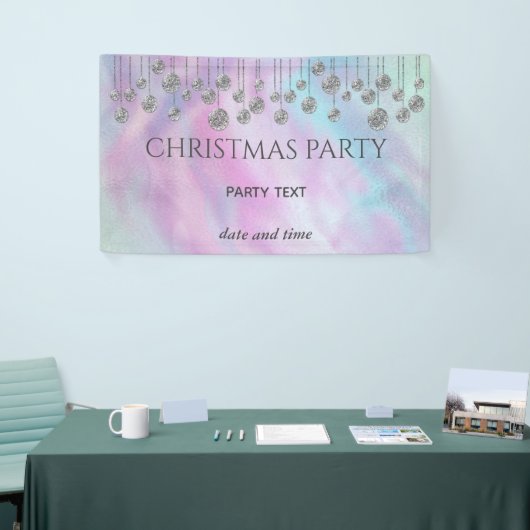 Kerstfeestjes met mousserende regenboogholografisc spandoek (Beurs)