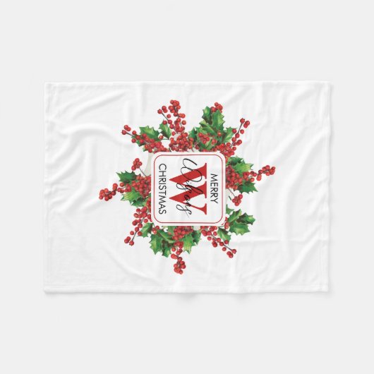 kerstfeestjes Monogram rood en groen Fleece Deken (Voorkant (Horizontaal))