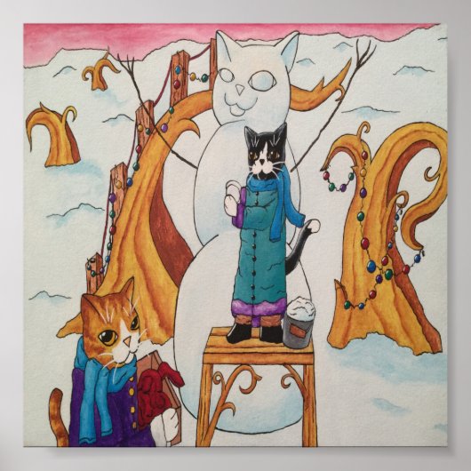 kerstfeestjes Snowman Cats Poster (Voorkant)