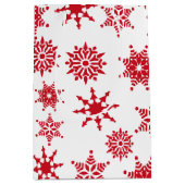 Kerstfeestjes, witte en rode sneeuwvlokken medium cadeauzakje (Voorkant)