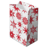 Kerstfeestjes, witte en rode sneeuwvlokken medium cadeauzakje (Achterkant Gekanteld)