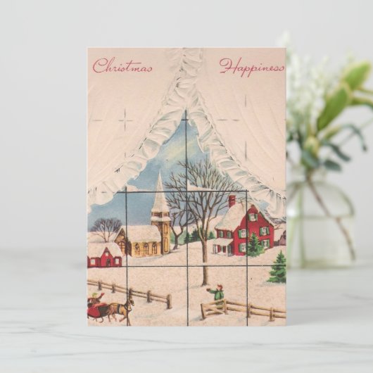  kerstfeestkaart in het winterraam feestdagenkaart (Staand voorkant)