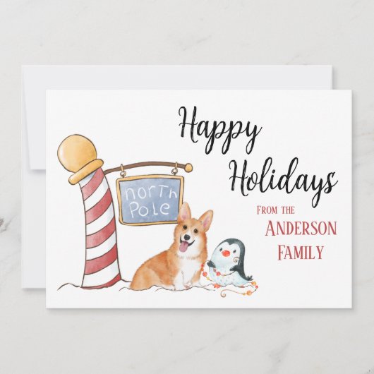 kerstfeestkaart op de Noordpool Corgi Bedankkaart (Voorkant)