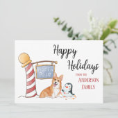 kerstfeestkaart op de Noordpool Corgi Bedankkaart (Staand voorkant)