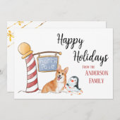 kerstfeestkaart op de Noordpool Corgi Bedankkaart (Voorkant / Achterkant)
