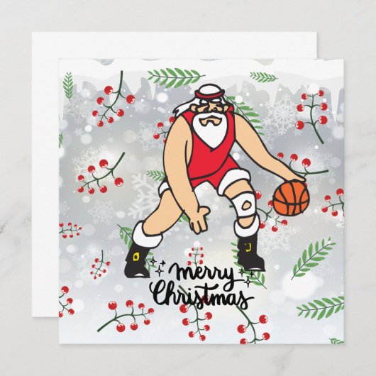 Kerstfeestkaart voor Basketball met kerstcadeaubon (Voorkant / Achterkant)