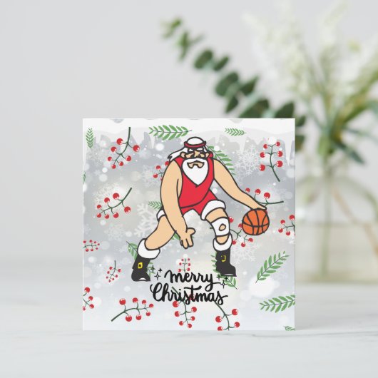 Kerstfeestkaart voor Basketball met kerstcadeaubon (Staand voorkant)