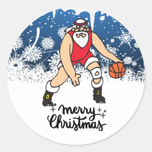 Kerstfeestkaart voor Basketball met kerstcadeaubon Ronde Sticker (Voorkant)