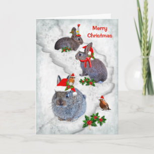 Kerstfeestkaart voor konijnen (voer eigen bericht  feestdagen kaart