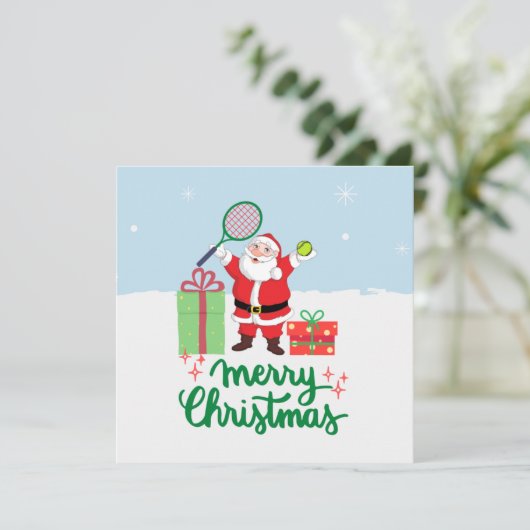 Kerstfeestkaart voor Tennis met bal en kerstman (Staand voorkant)
