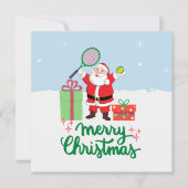 Kerstfeestkaart voor Tennis met bal en kerstman (Voorkant)