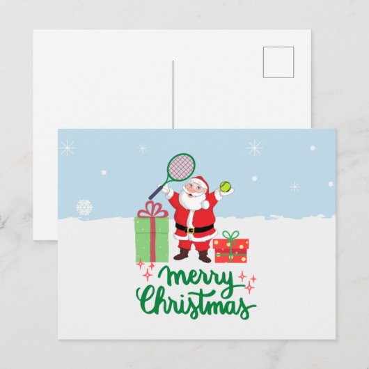 Kerstfeestkaart voor Tennis met bal en kerstman Briefkaart (Voorkant / Achterkant)