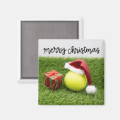 Kerstfeestkaart voor Tennis met bal en kerstman Magneet (Voorkant / Achterkant)