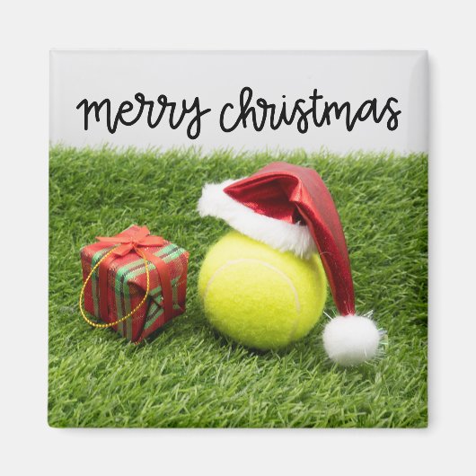 Kerstfeestkaart voor Tennis met bal en kerstman Magneet (Voorkant)
