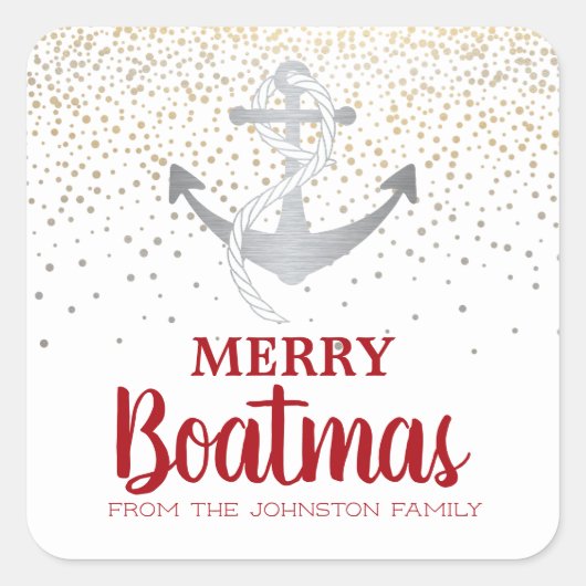 Kerstfeestkermis Boat Nautical Anchor Boatmas Vierkante Sticker (Voorkant)
